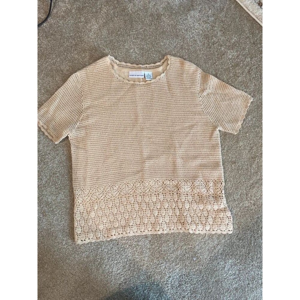 Craft & Barrow Vintage Open Knit Crochet Short Sleeve Top